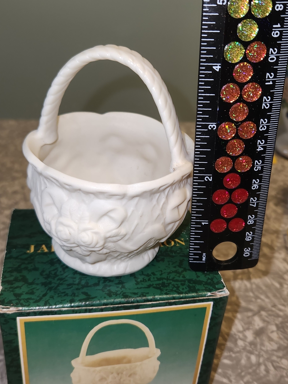 Matte Cream Ceramic Floral Basket with Twisted Handle
